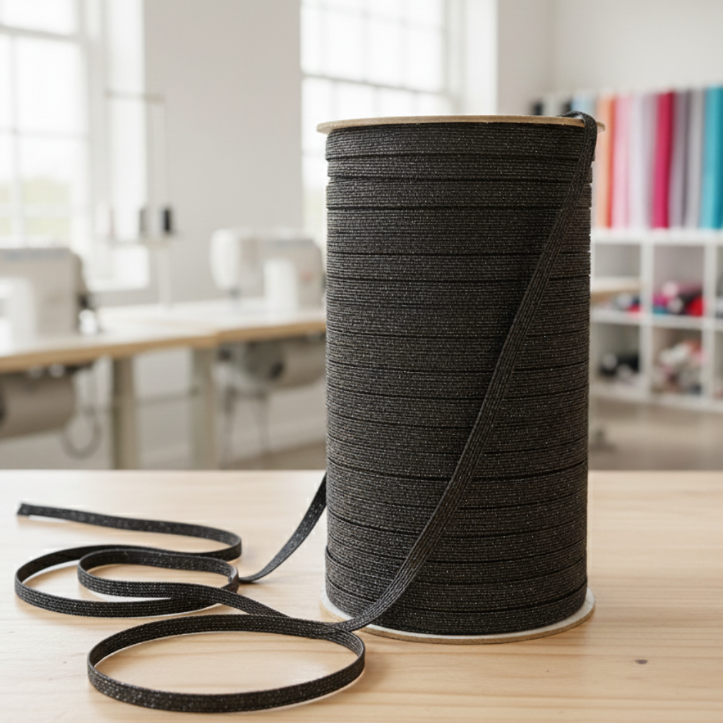 6mm Braided Glitter Elastic - Black Glitter