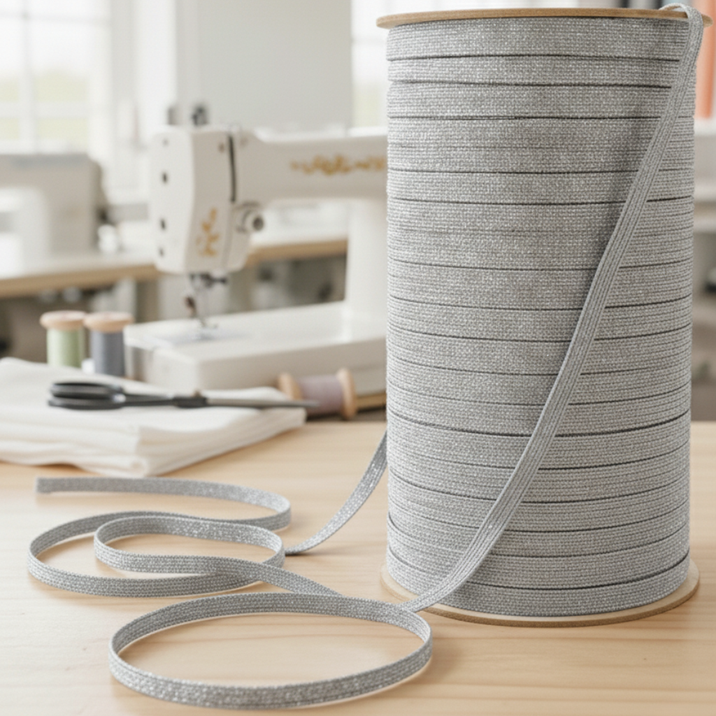 6mm Braided Glitter Elastic - Silver Glitter