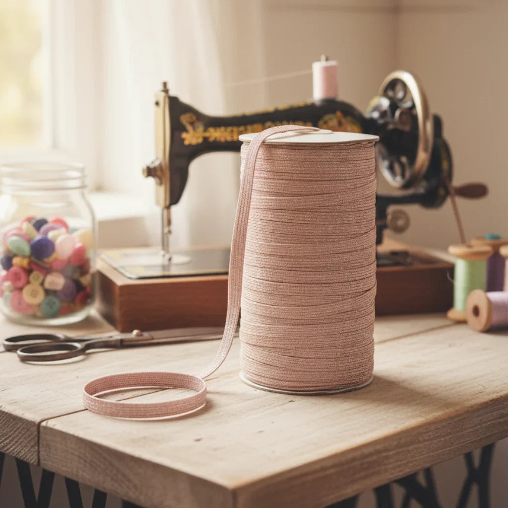 6mm Braided Glitter Elastic Dusty Pink fabric – custom printed pre-order fabric Australia | Fabric by Missy Rose