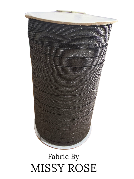 6mm Braided Glitter Elastic - Black Glitter