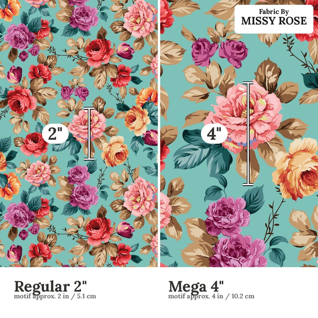 Countdown Collection 251 Regular 2 inch vs Mega 4 inch print scale side by side | Fabric by Missy Rose