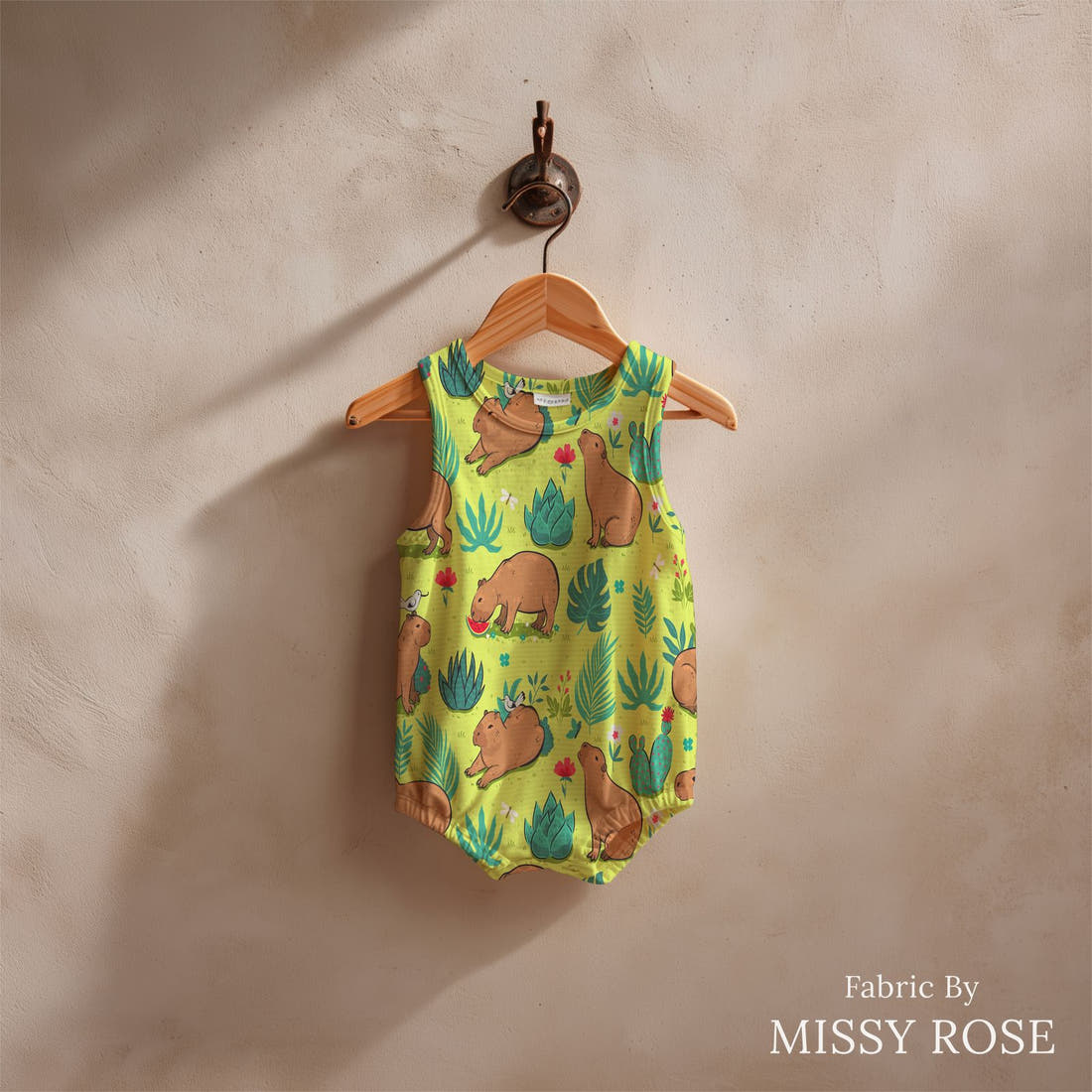 Countdown Collection 255 sewn into a baby romper - see how the print looks made up | Fabric by Missy Rose