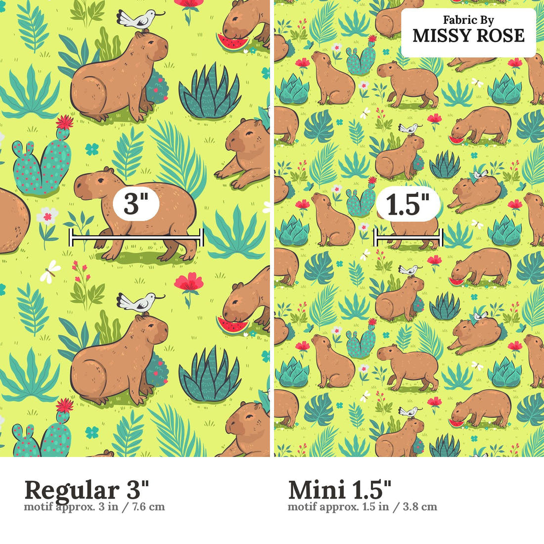 Countdown Collection 255 Regular 3 inch vs Mini 1.5 inch print scale side by side | Fabric by Missy Rose
