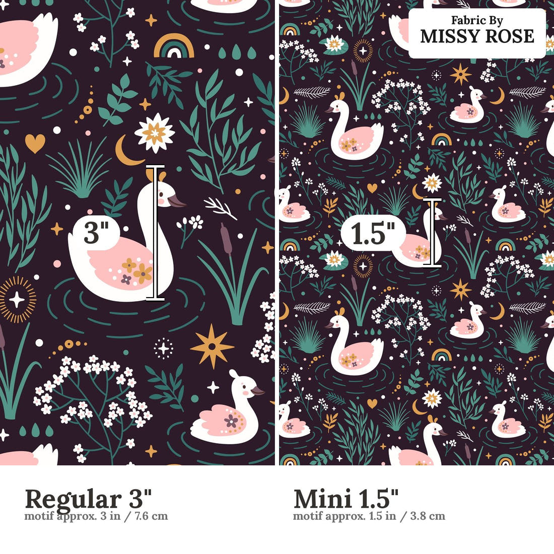 Countdown Collection 256 Regular 3 inch vs Mini 1.5 inch print scale side by side | Fabric by Missy Rose