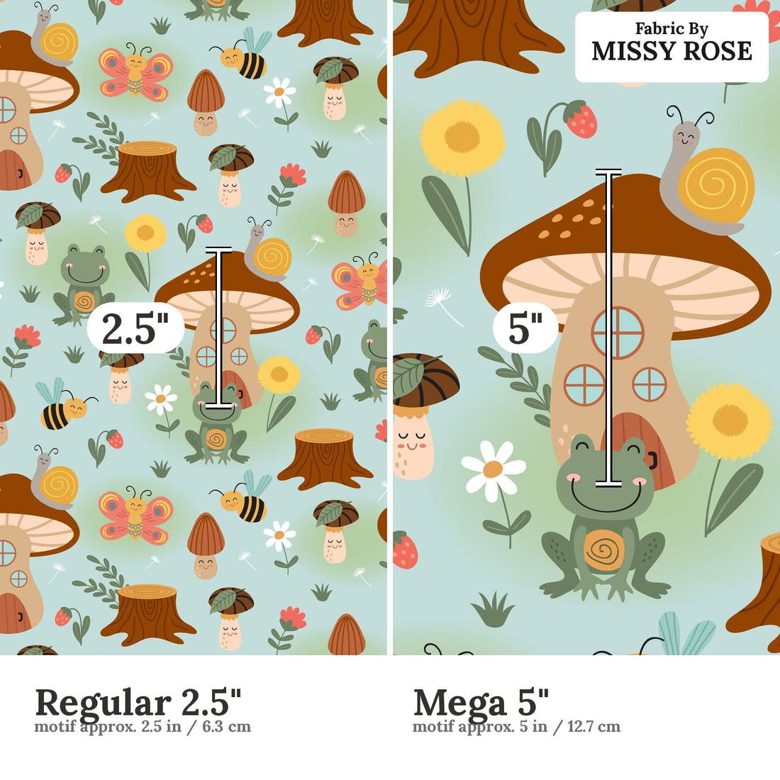Countdown Collection 257 Regular 2.5 inch vs Mega 5 inch print scale side by side | Fabric by Missy Rose