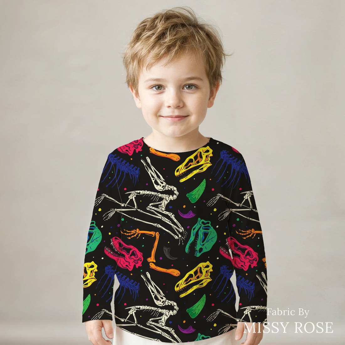 Countdown Collection 259 sewn into a kids' long sleeve top - see how the print looks made up | Fabric by Missy Rose