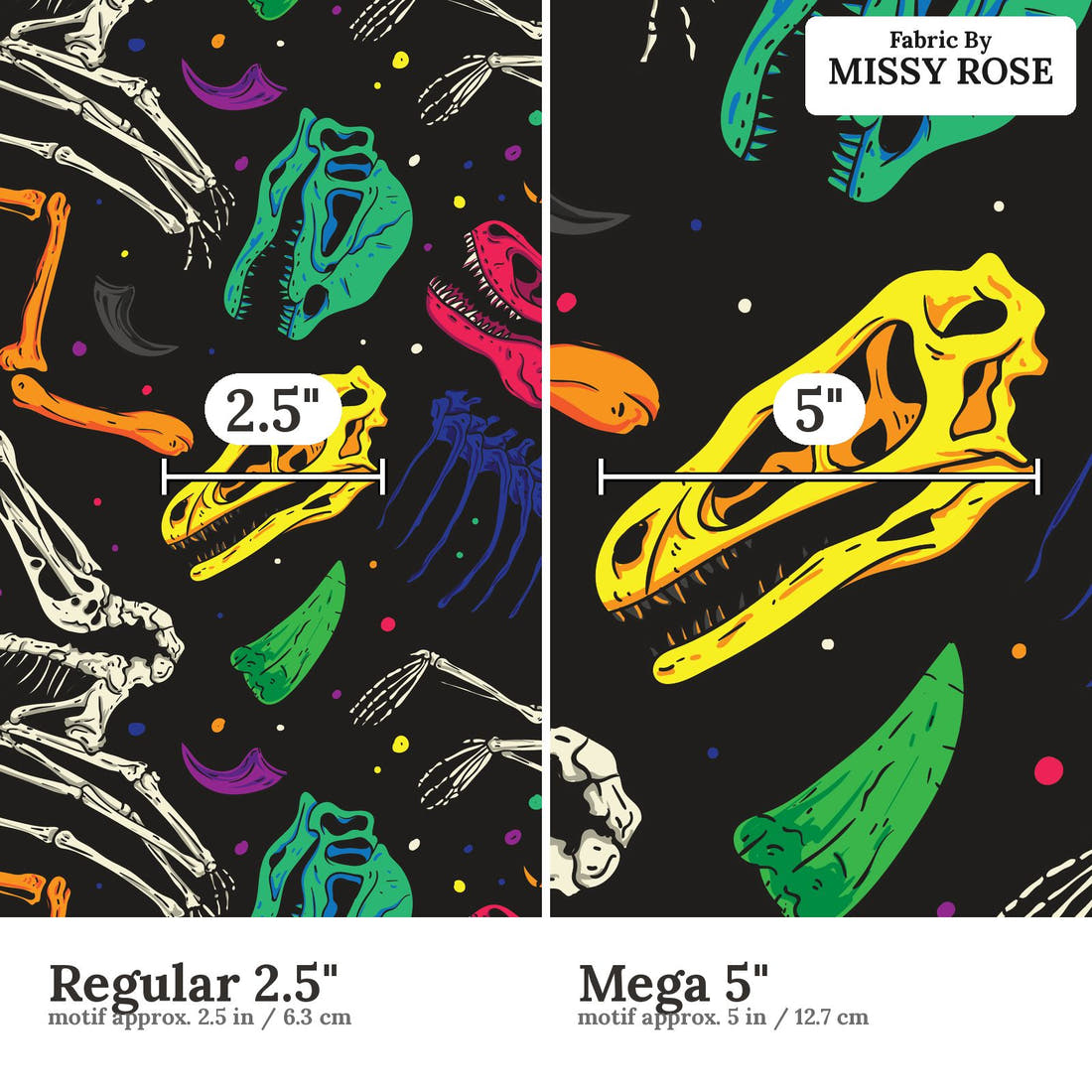 Countdown Collection 259 Regular 2.5 inch vs Mega 5 inch print scale side by side | Fabric by Missy Rose