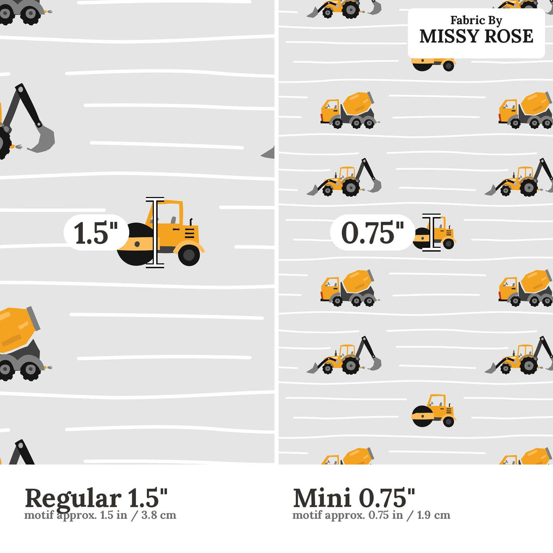 Countdown Collection 261 Regular 1.5 inch vs Mini 0.75 inch print scale side by side | Fabric by Missy Rose