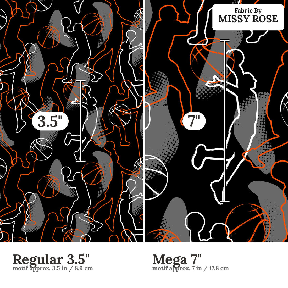 Countdown Collection 263 Regular 3.5 inch vs Mega 7 inch print scale side by side | Fabric by Missy Rose