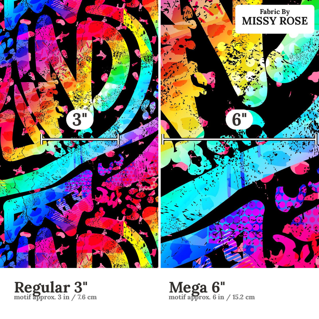 Countdown Collection 264 Regular 3 inch vs Mega 6 inch print scale side by side | Fabric by Missy Rose