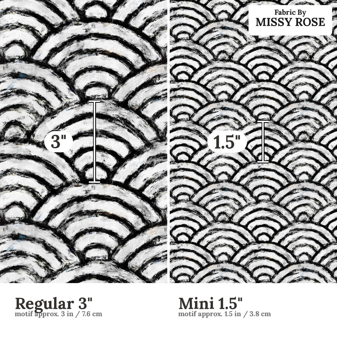 Countdown Collection 269 Regular 3 inch vs Mini 1.5 inch print scale side by side | Fabric by Missy Rose