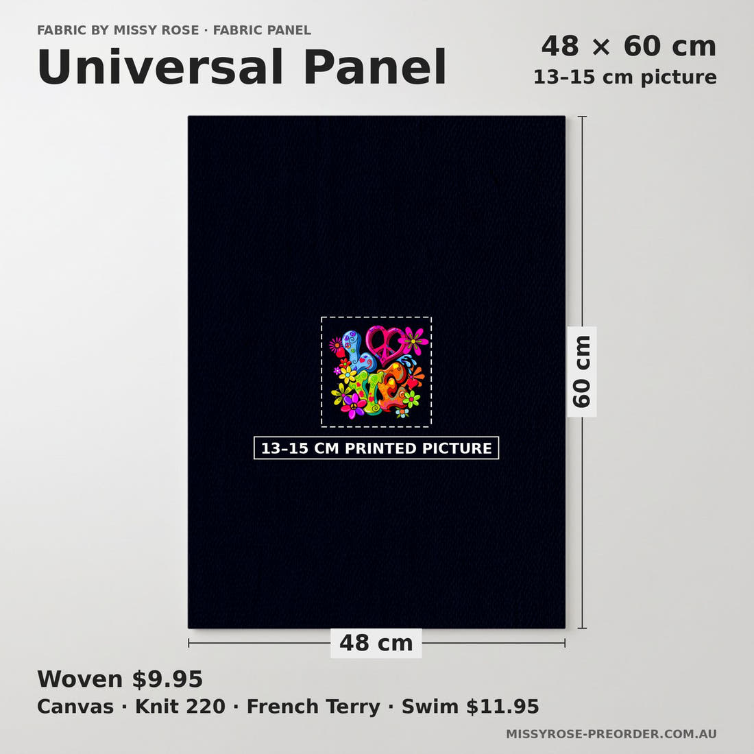 Design 1 Retro Panel universal panel sizing – 13–15 cm printed picture on 48 × 60 cm fabric | Fabric by Missy Rose