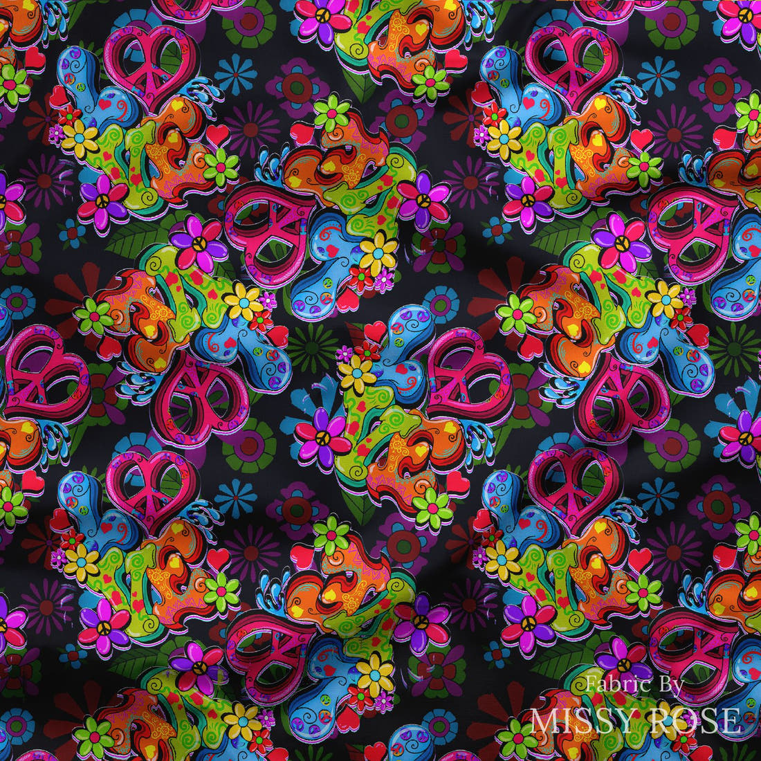 Design 1 Retro Fabric draped fabric mockup – custom printed fabric by the metre | Fabric by Missy Rose