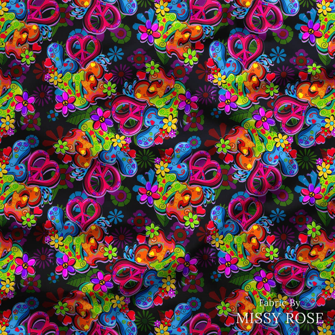 Design 1 Retro Fabric draped fabric mockup – custom printed fabric by the metre | Fabric by Missy Rose