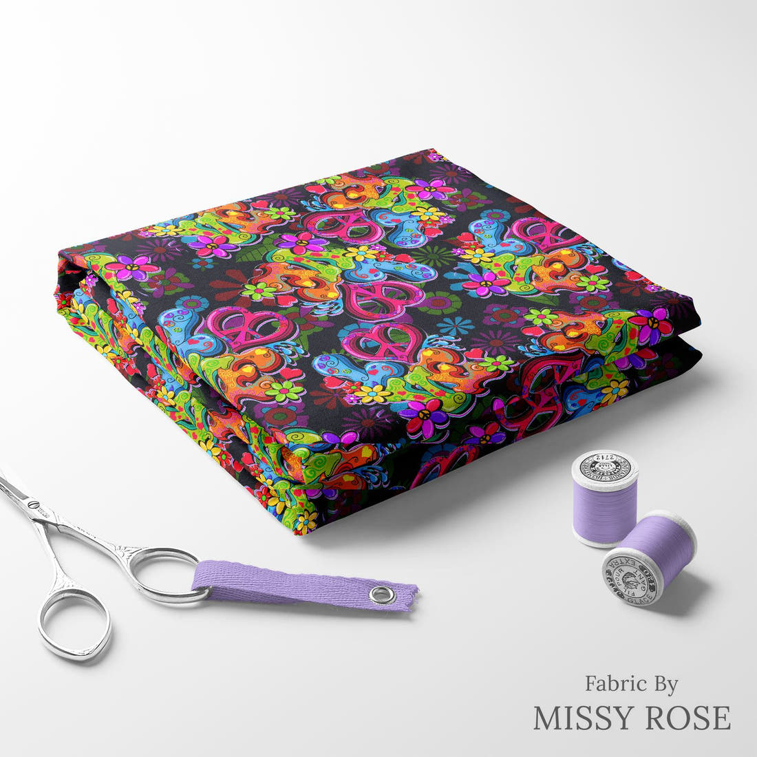 Design 1 Retro Fabric folded fabric stack with matching thread – pre-order fabric Australia | Fabric by Missy Rose