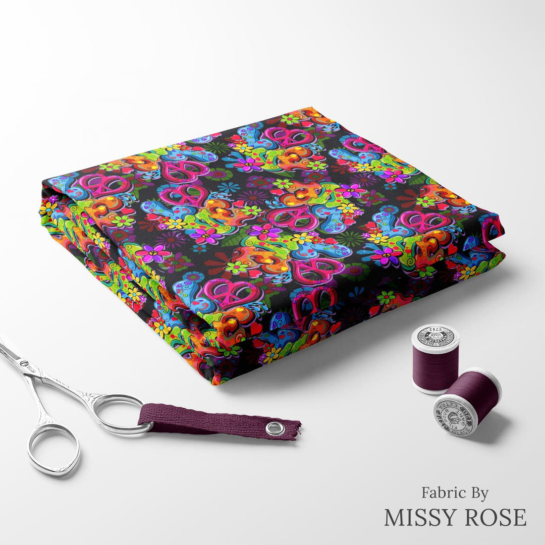 Design 1 Retro Fabric folded fabric stack with matching thread – pre-order fabric Australia | Fabric by Missy Rose