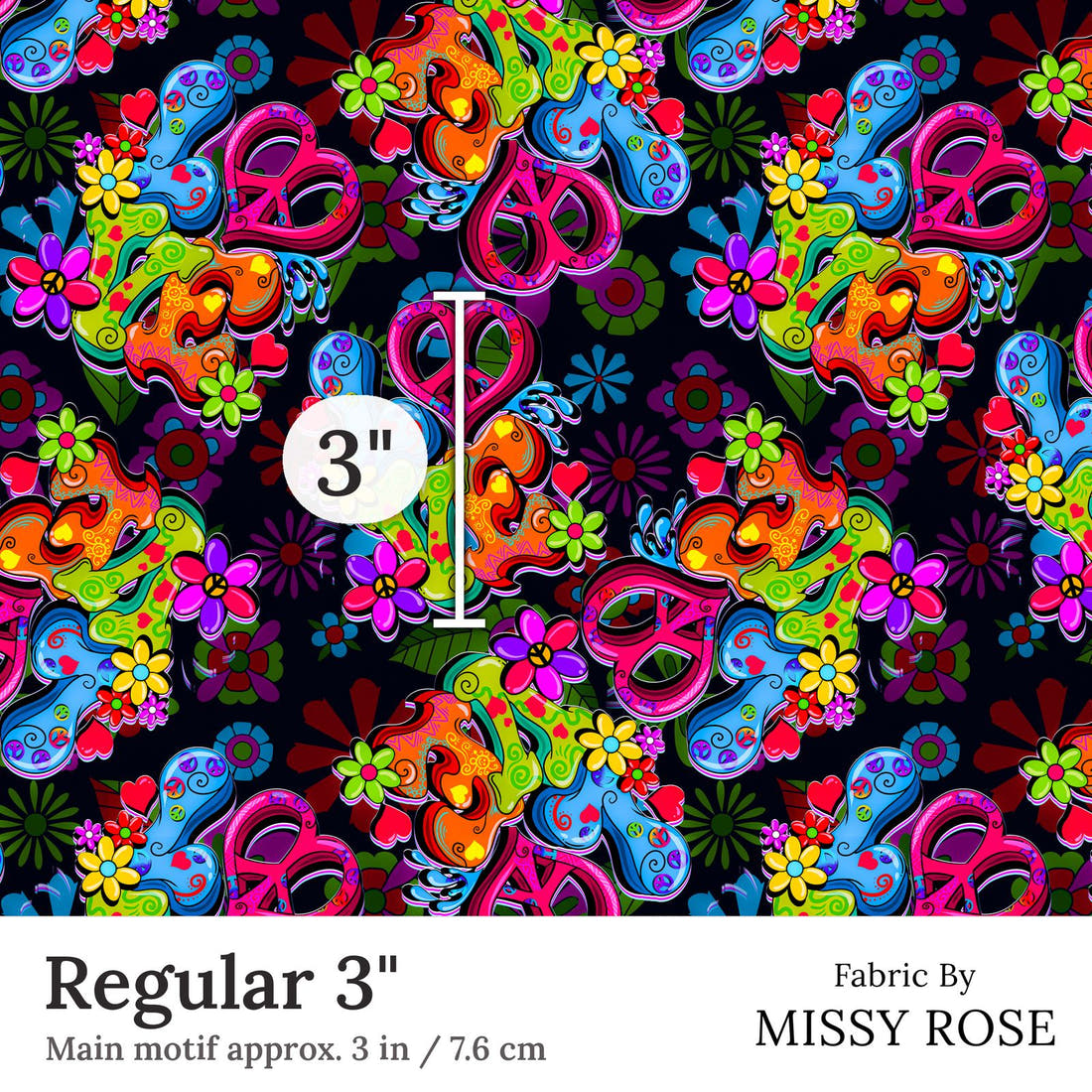 Design 1 Retro Fabric Regular 3 inch print scale guide | Fabric by Missy Rose