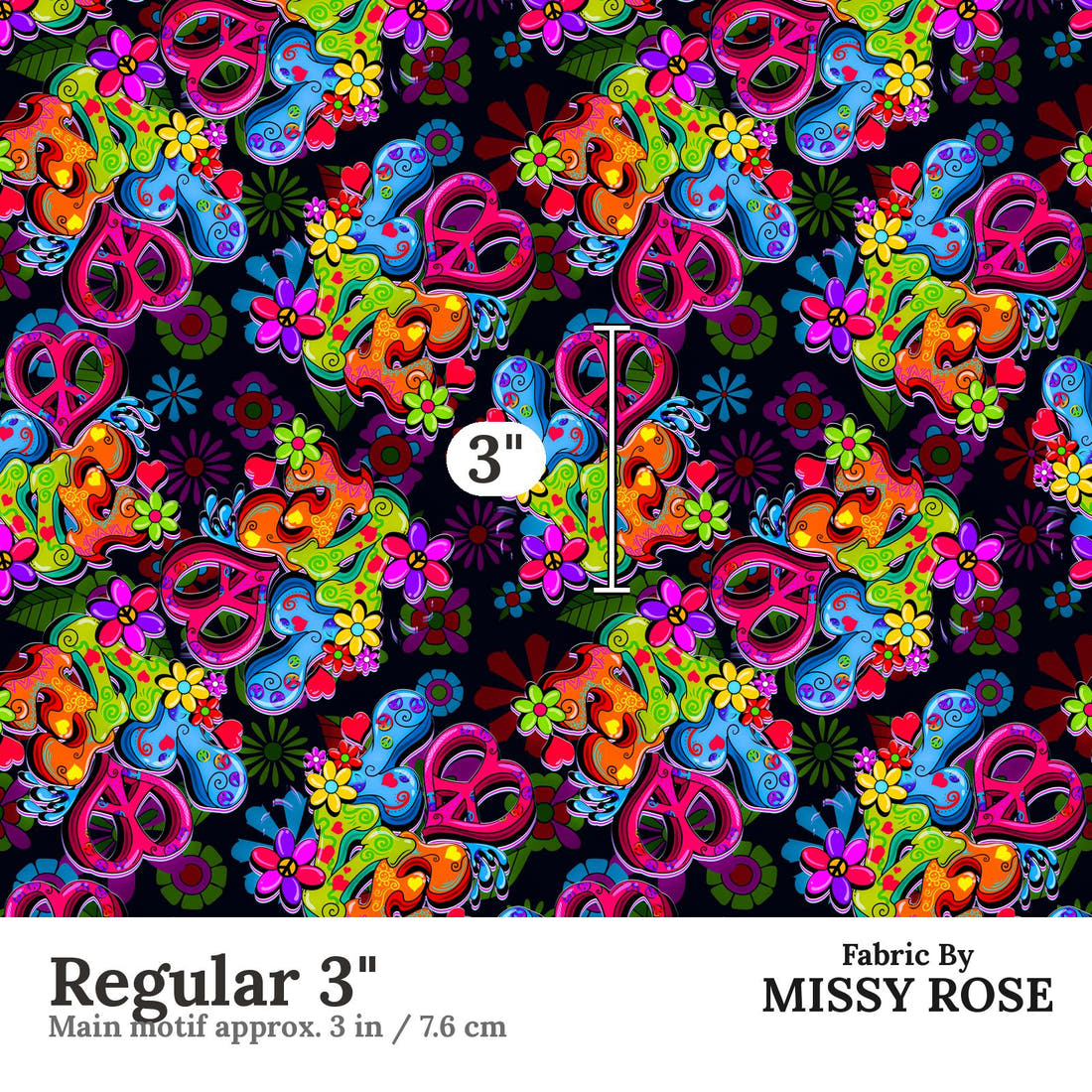 Design 1 Retro Fabric Regular 3" - print scale | Fabric by Missy Rose