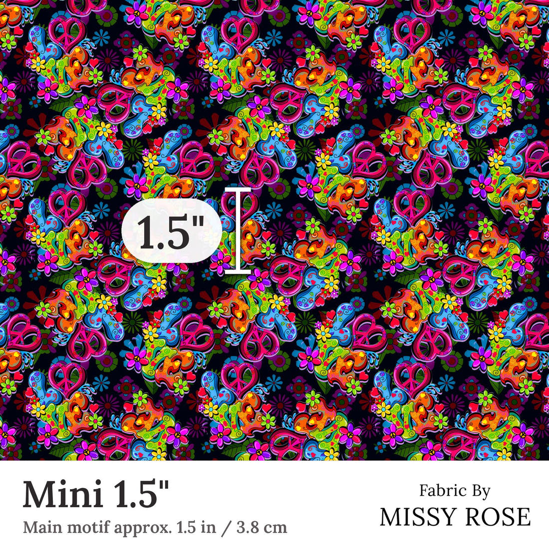 Design 1 Retro Fabric Mini 1.5 inch print scale guide | Fabric by Missy Rose
