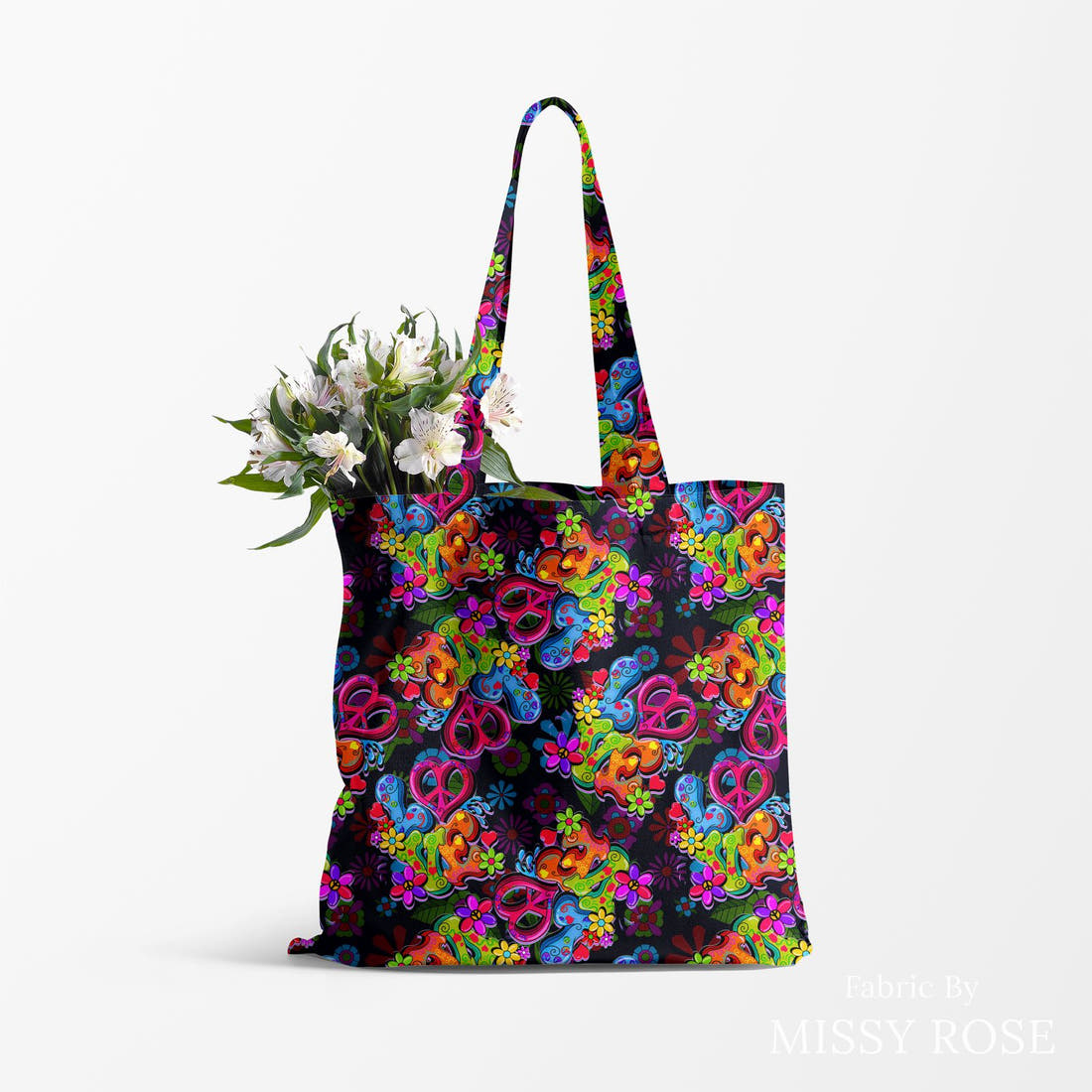 Design 1 Retro Fabric made up as a tote bag - see how the print looks made up | Fabric by Missy Rose