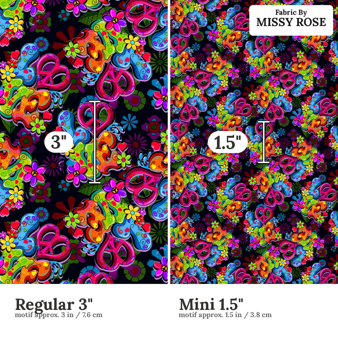 Design 1 Retro Fabric size comparison - print scale | Fabric by Missy Rose