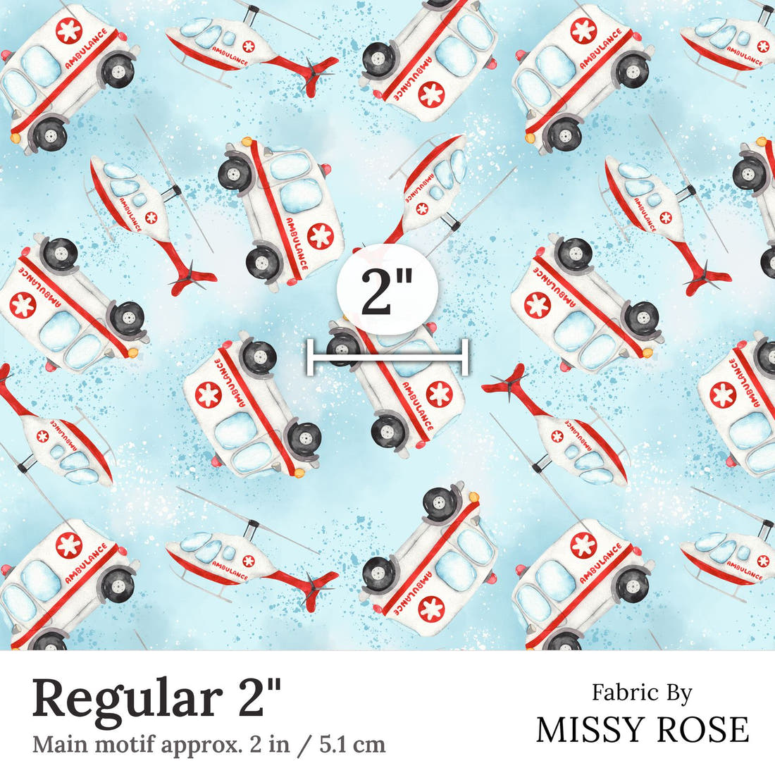 Design 10 Ambulance Fabric Regular 2 inch print scale guide | Fabric by Missy Rose
