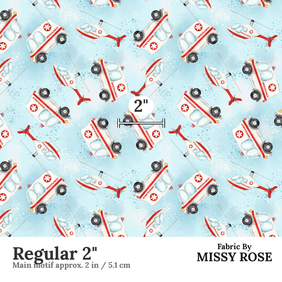 Design 10 Ambulance Fabric Regular 2" - print scale | Fabric by Missy Rose