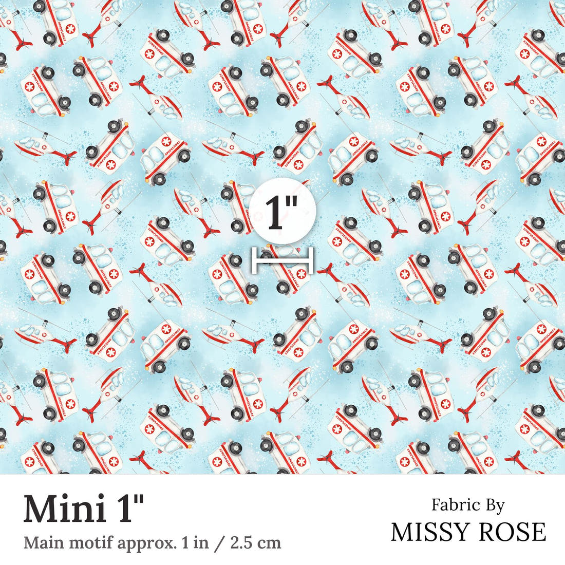 Design 10 Ambulance Fabric Mini 1 inch print scale guide | Fabric by Missy Rose