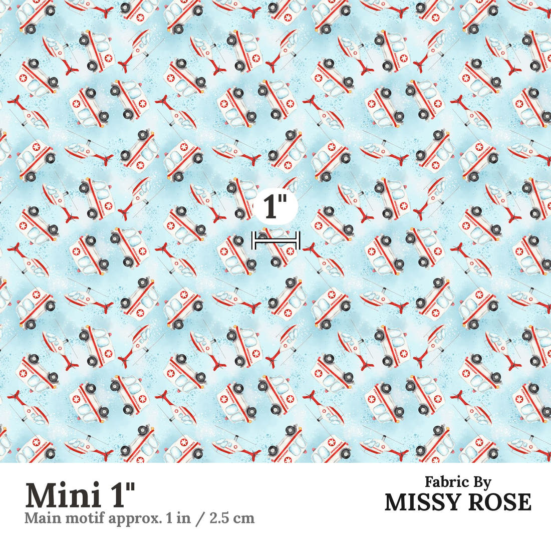 Design 10 Ambulance Fabric Mini 1" - print scale | Fabric by Missy Rose