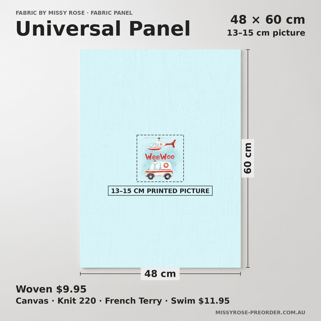 Design 10 Ambulance Panel universal panel sizing – 13–15 cm printed picture on 48 × 60 cm fabric | Fabric by Missy Rose