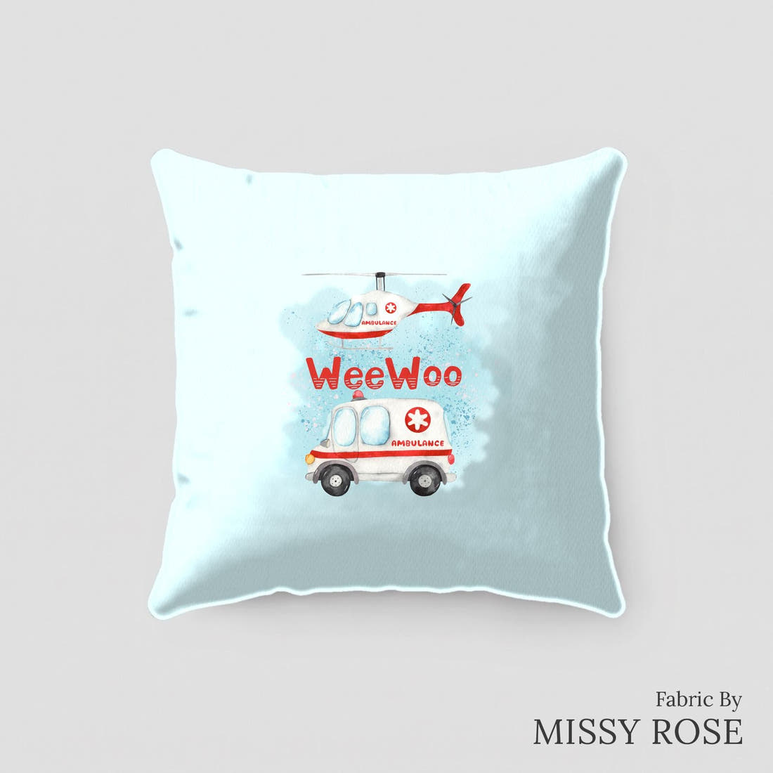 Design 10 Ambulance Panel sewn into a cushion – see how the panel looks made up | Fabric by Missy Rose