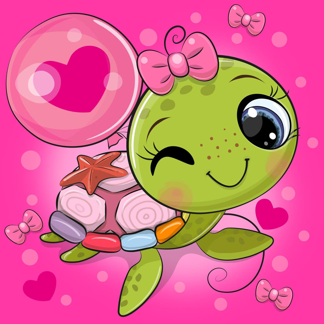 Design 100 Pink Turtle Panel – full artwork close-up of the printed picture | Fabric by Missy Rose