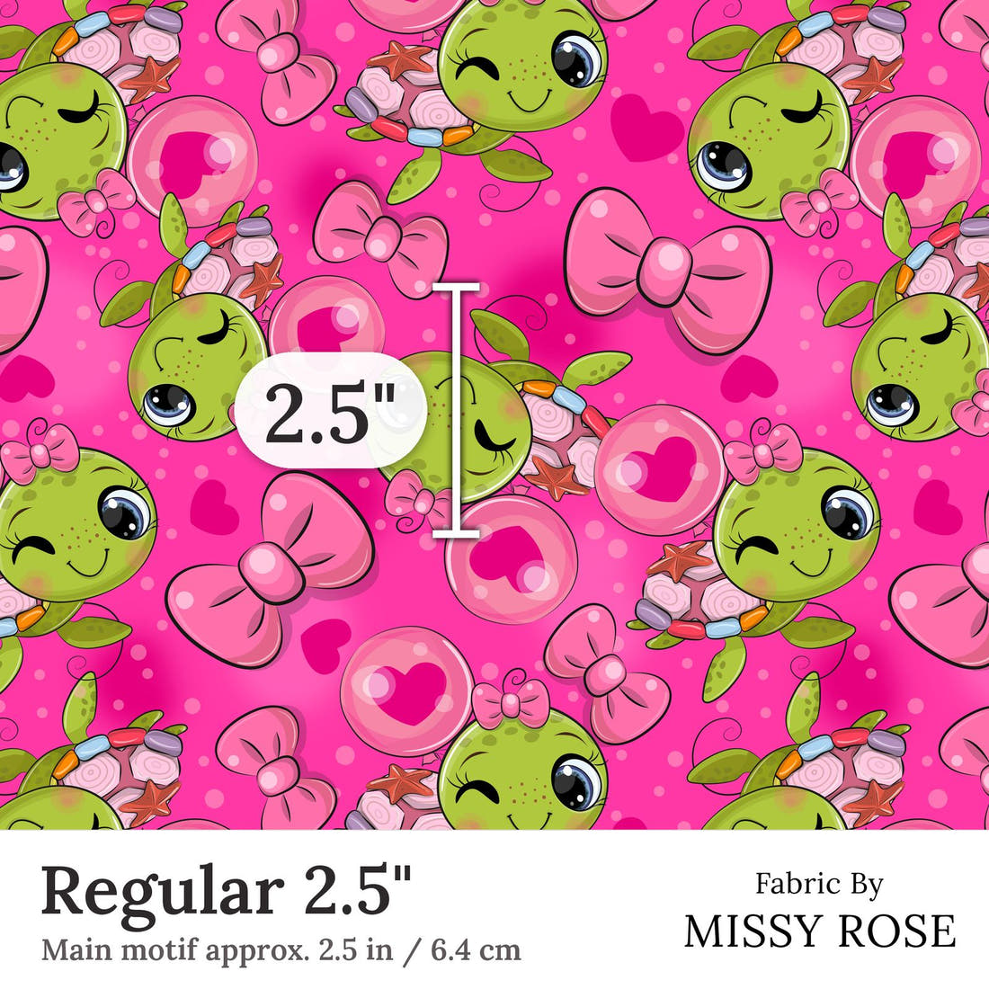 Design 100 Pink Turtle Fabric Regular 2.5 inch print scale guide | Fabric by Missy Rose
