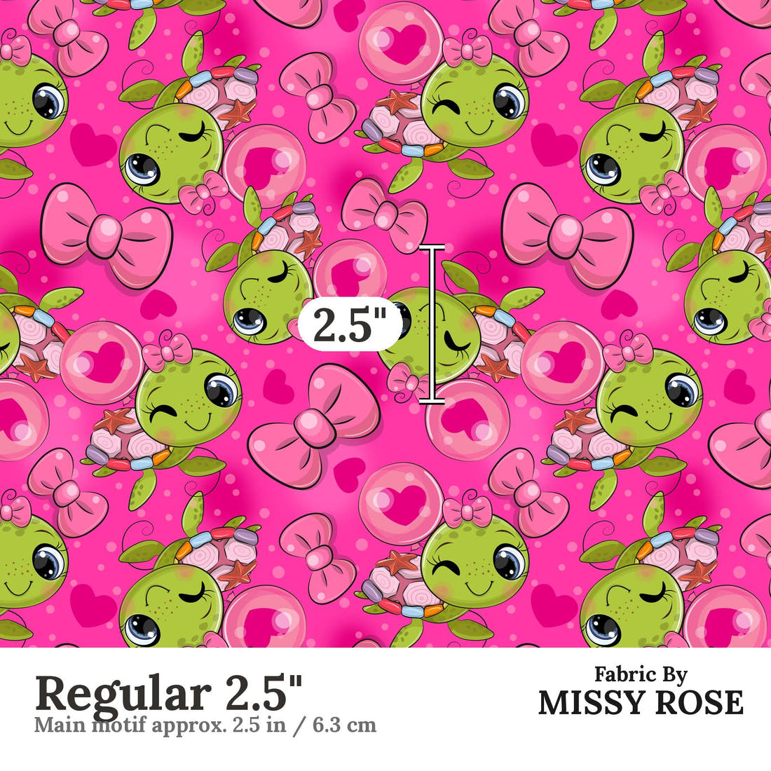 Design 100 Pink Turtle Fabric Regular 2.5" - print scale | Fabric by Missy Rose