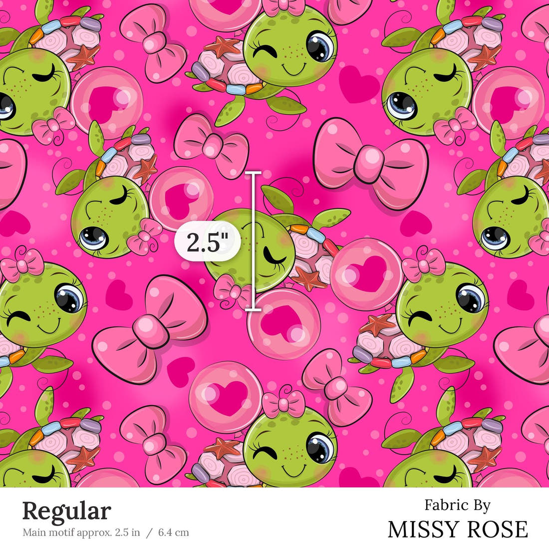 Design 100 Pink Turtle Fabric Regular 2.5 inch print scale guide | Fabric by Missy Rose