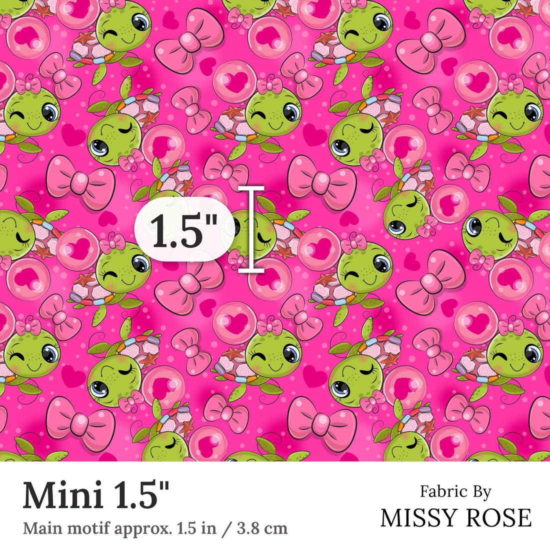Design 100 Pink Turtle Fabric Mini 1.5 inch print scale guide | Fabric by Missy Rose