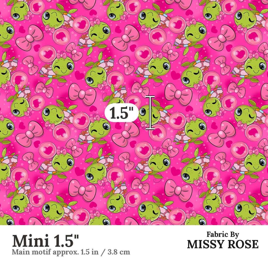 Design 100 Pink Turtle Fabric Mini 1.5" - print scale | Fabric by Missy Rose