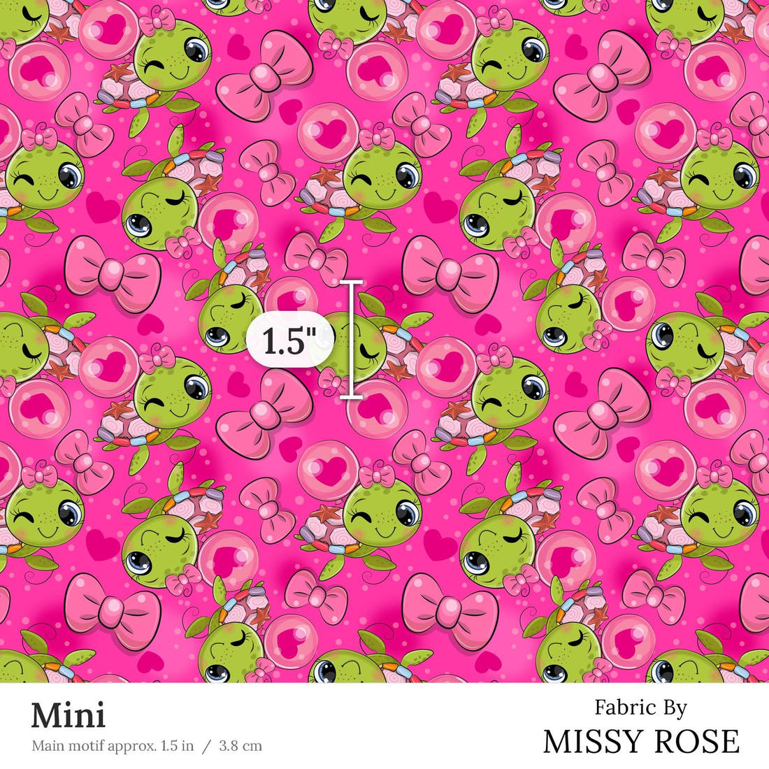 Design 100 Pink Turtle Fabric Mini 1.5 inch print scale guide | Fabric by Missy Rose