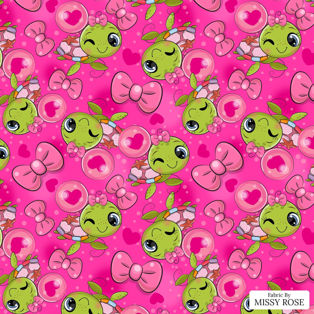 Design 100 Pink Turtle Fabric - flat view of the print, zoom in for detail | Fabric by Missy Rose