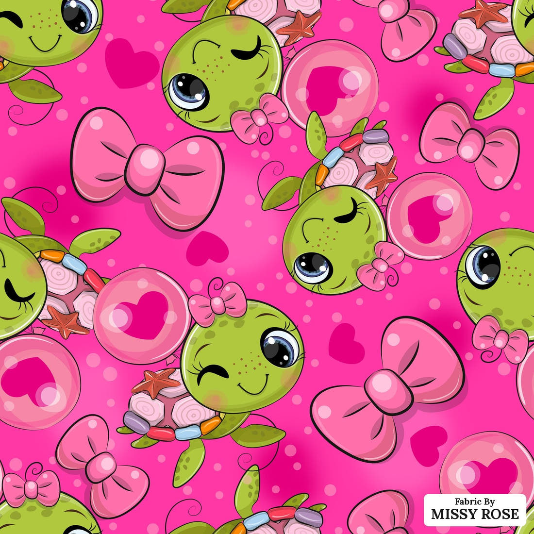 Design 100 Pink Turtle Fabric - flat view of the print, zoom in for detail | Fabric by Missy Rose