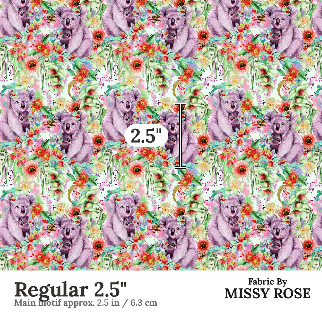 Design 1002 Green Koala Fabric Regular 2.5 inch print scale guide | Fabric by Missy Rose