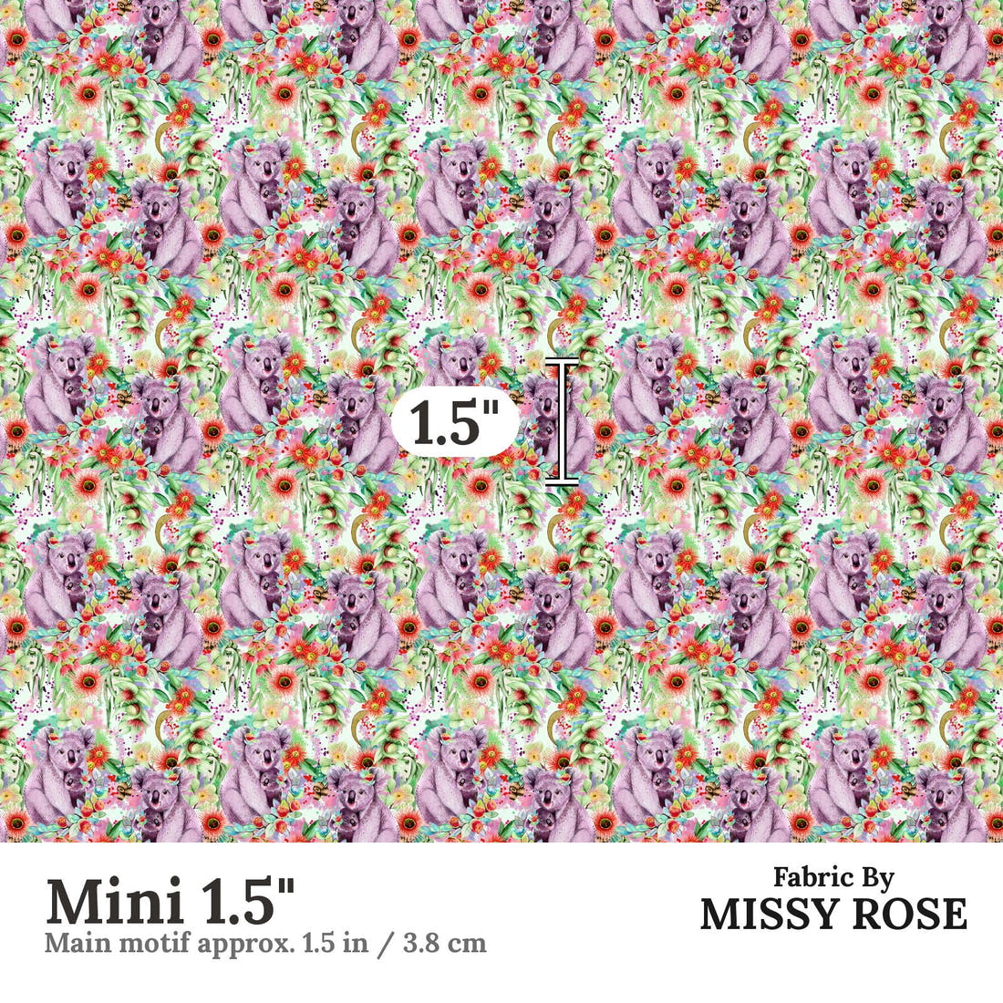 Design 1002 Green Koala Fabric Mini 1.5 inch print scale guide | Fabric by Missy Rose