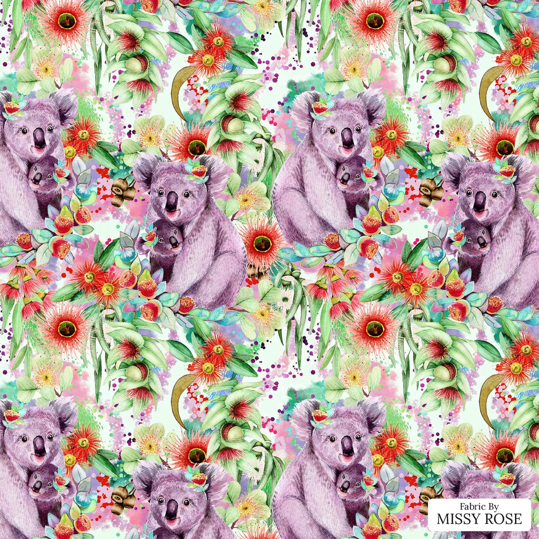 Design 1002 Green Koala Fabric – flat view of the print, zoom in for detail | Fabric by Missy Rose