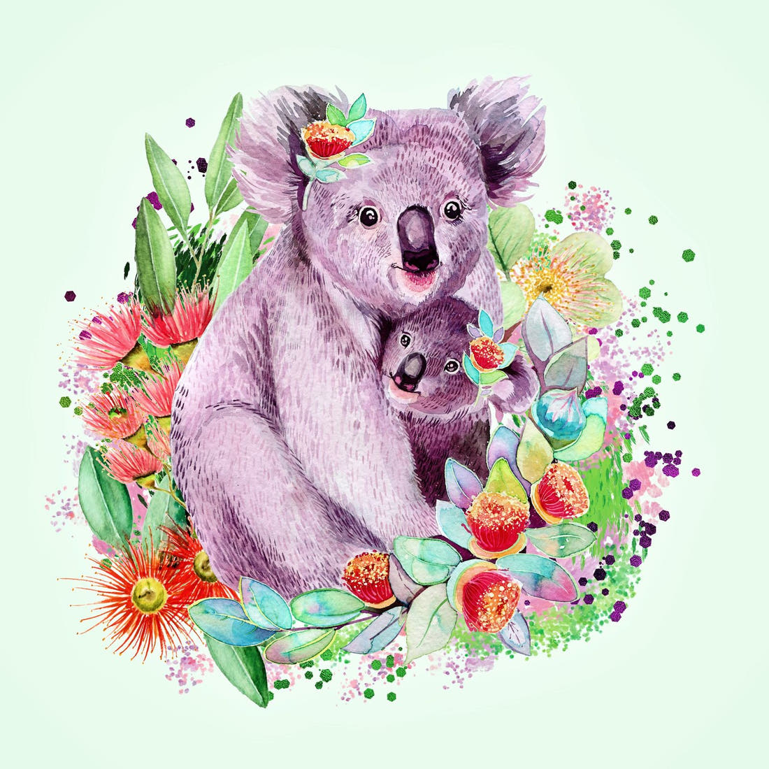 Design 1002 Green Koala Panel – full artwork close-up of the printed picture | Fabric by Missy Rose