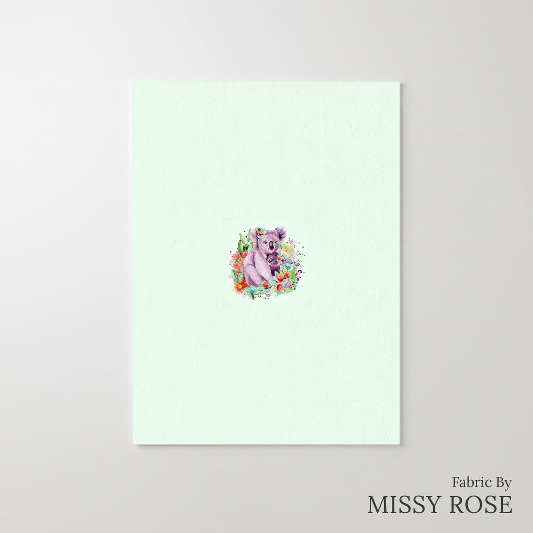 Design 1002 Green Koala Panel – printed fabric panel with centred picture, custom printed to order | Fabric by Missy Rose