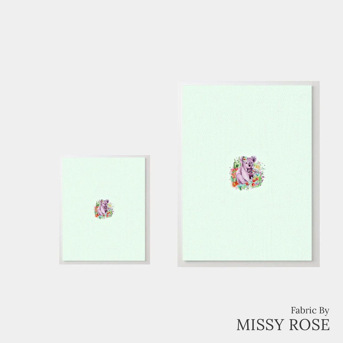 Design 1002 Green Koala Panel – universal and adult panel sizes side by side | Fabric by Missy Rose