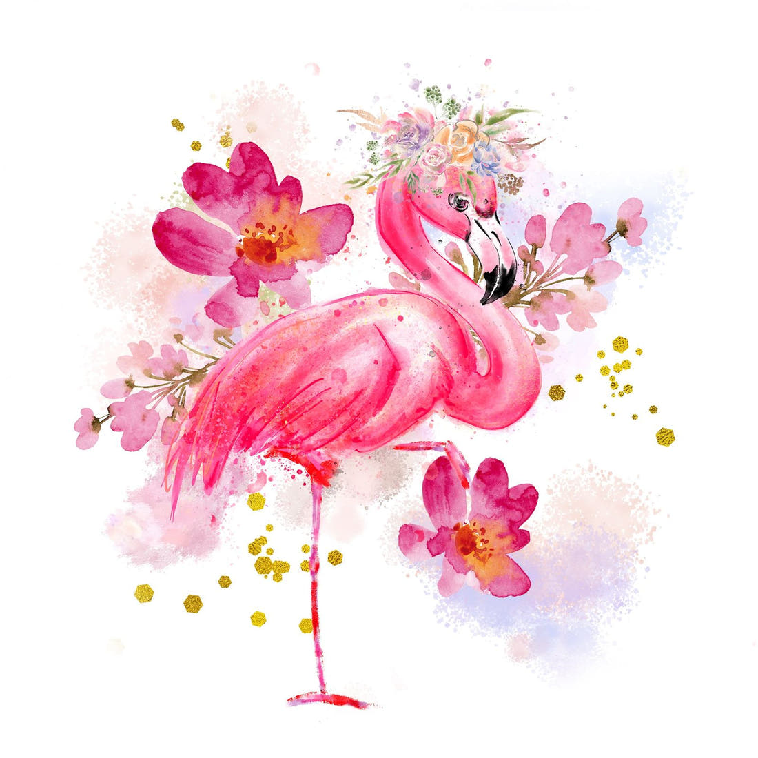 Design 1004 Pink Flamingo Panel – full artwork close-up of the printed picture | Fabric by Missy Rose