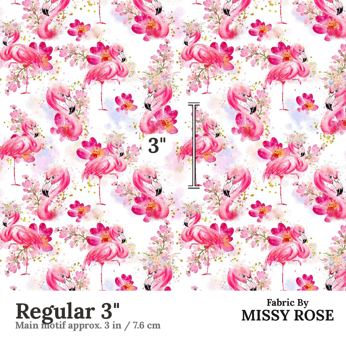 Design 1004 Pink Flamingo Fabric Regular 3 inch print scale guide | Fabric by Missy Rose