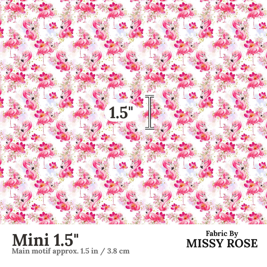 Design 1004 Pink Flamingo Fabric Mini 1.5 inch print scale guide | Fabric by Missy Rose