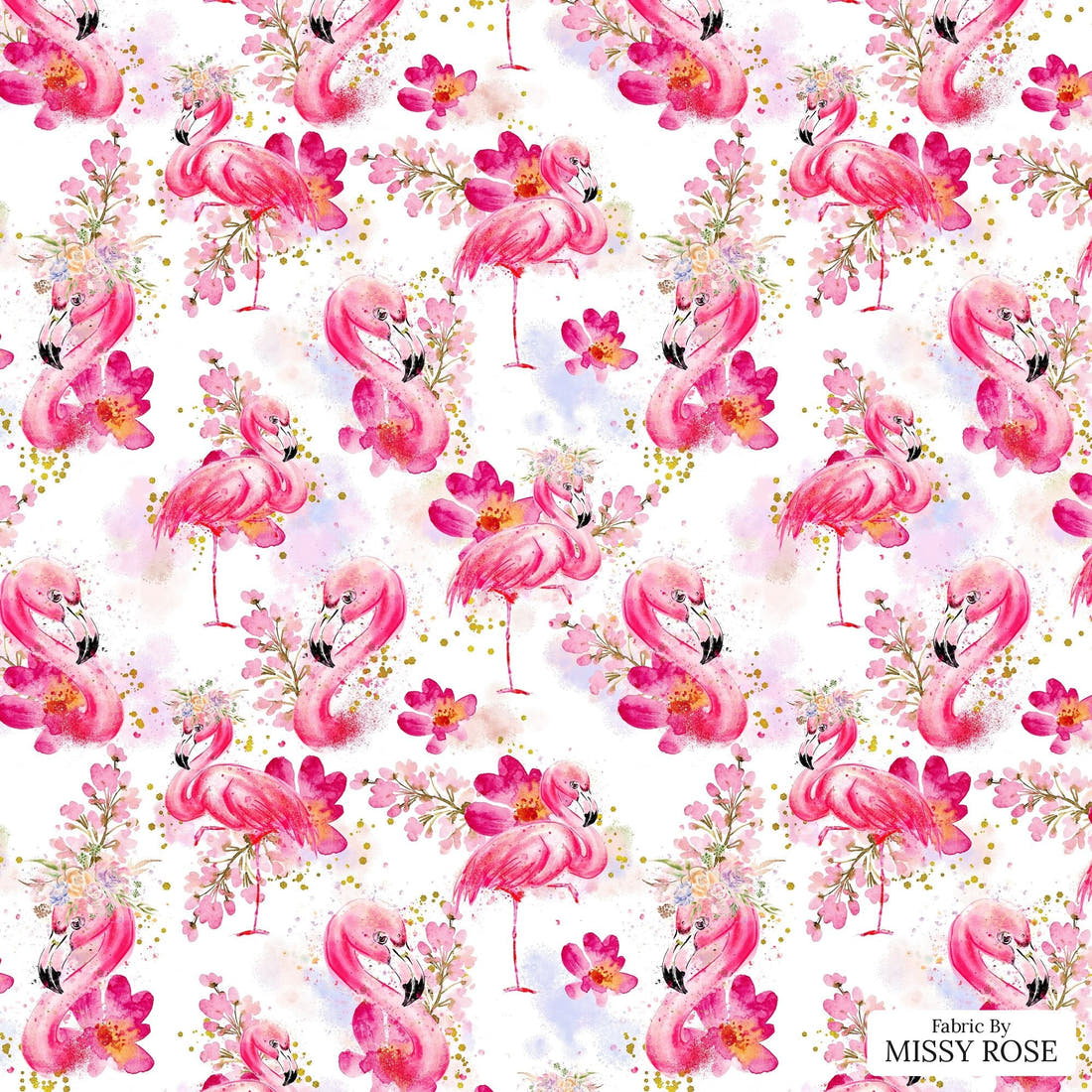 Design 1004 Pink Flamingo Fabric – flat view of the print, zoom in for detail | Fabric by Missy Rose